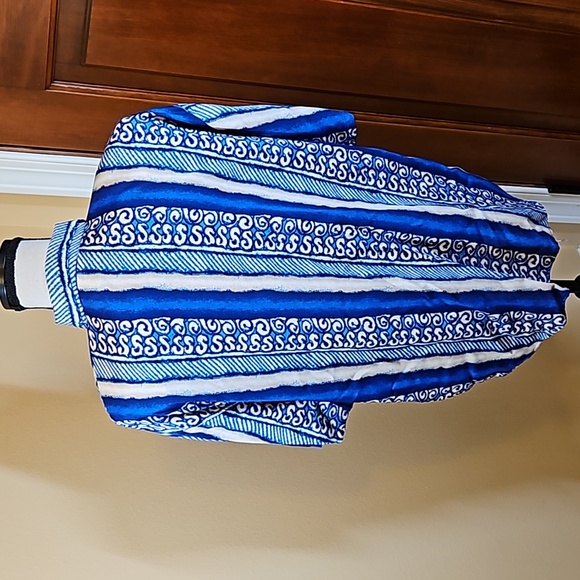 VINTAGE KATHY LEE BLOUSE PLUS 16W BLUE AQUA GOLD BUTTONS SHOULDER PADS TOP - Picture 7 of 8